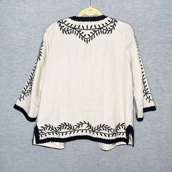 Linea Louis Dell'Olio Blazer Jacket Size Medium 100% Linen Embroidered‎ Career - Picture 6 of 6